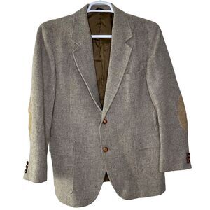 Vintage Pendleton Men's 42R Blazer Wool 2 Button Tweed Suede Elbow Patches Tan